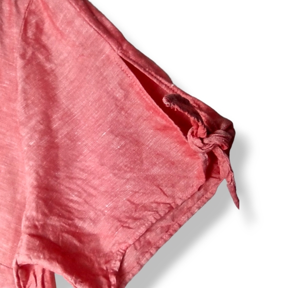Talbot's Linen Blend Coral Pink Tunic Short Sleeve Tie Detail Top Women's Large - Picture 5 of 16